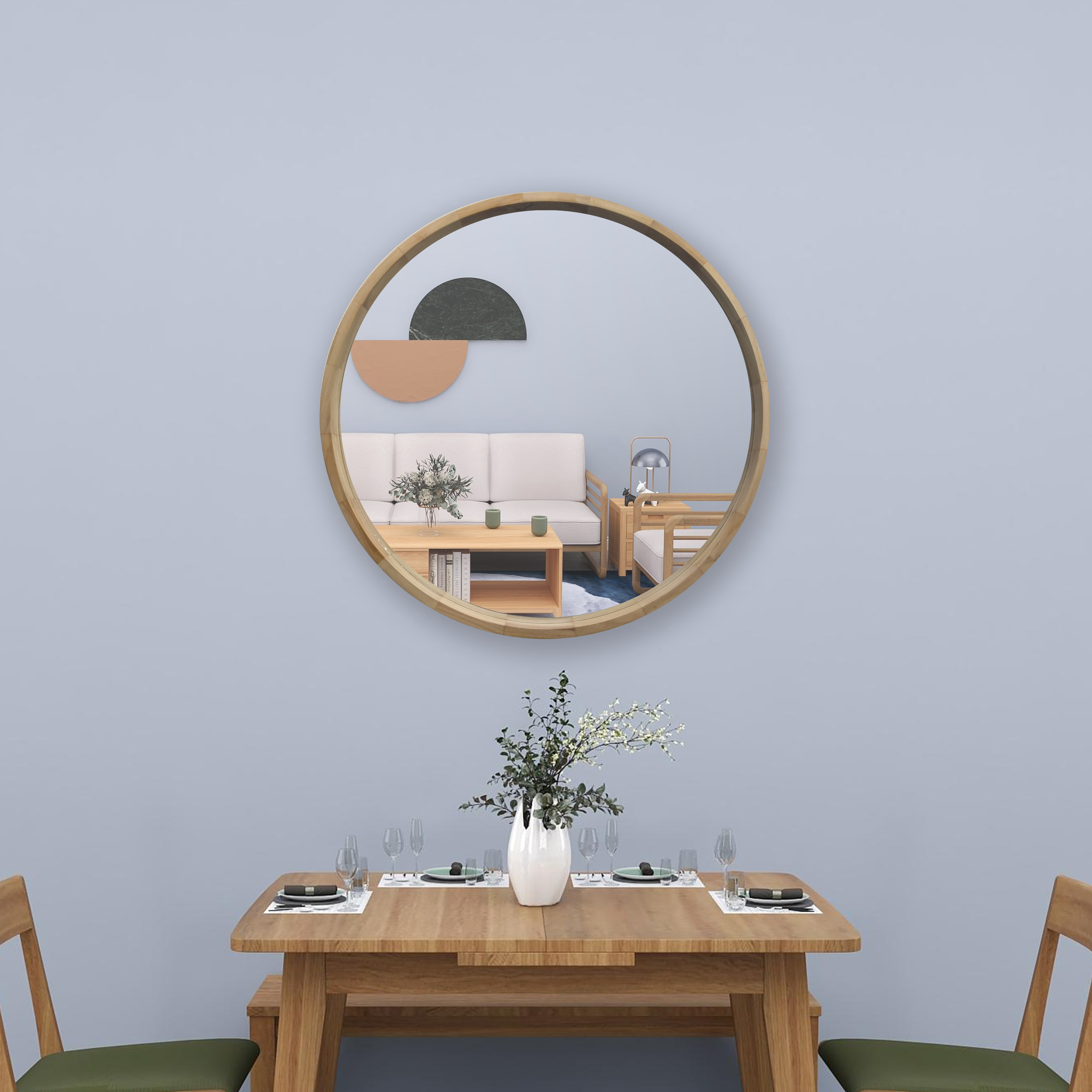 wooden circle mirror